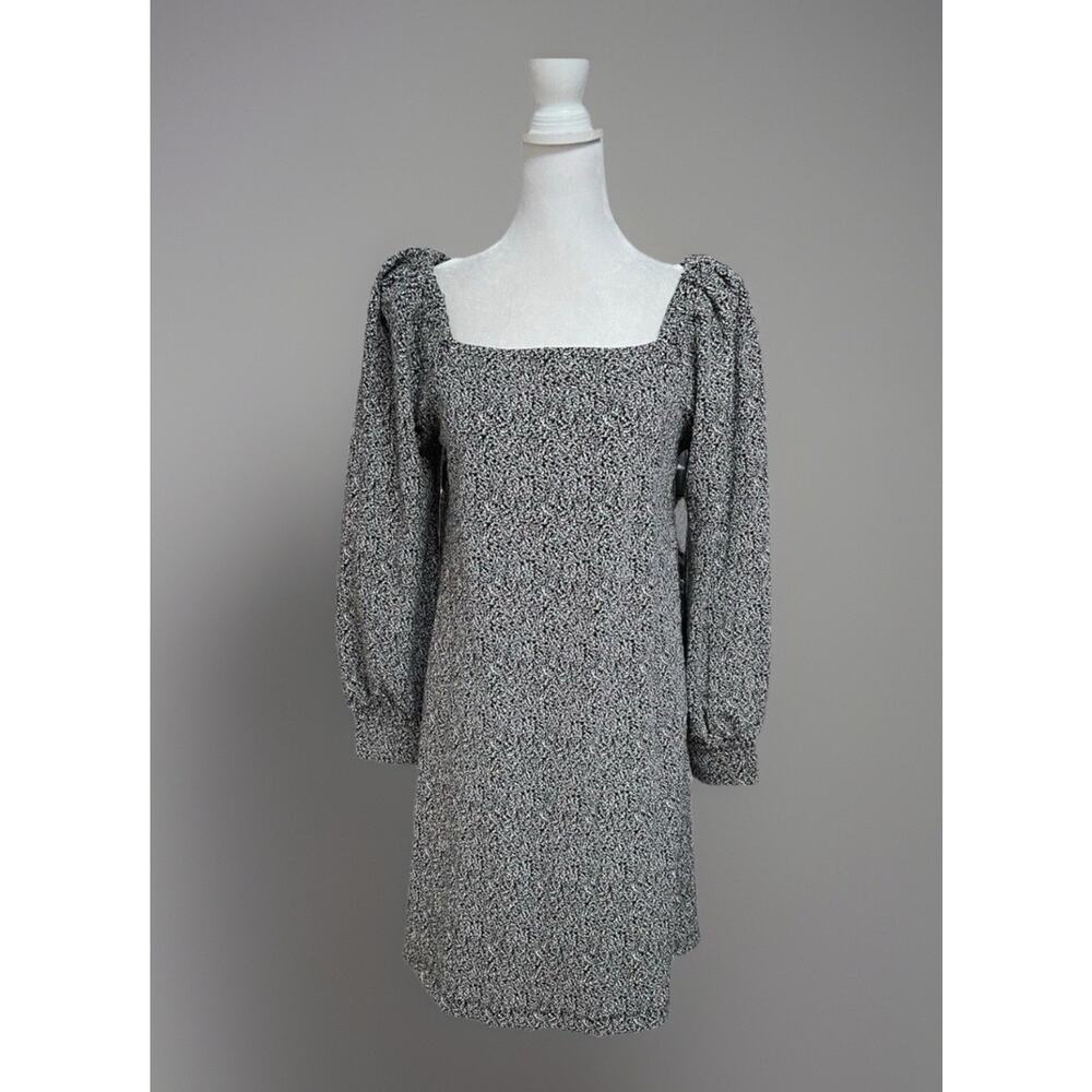 LOFT Black & White Printed Smocked Puff Sleeve Dress Size Small New With Tags